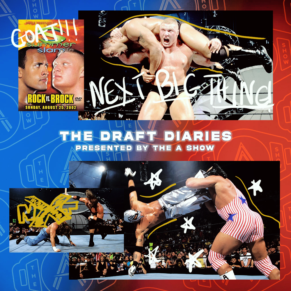 TheAShowRNC's tweet photo. 🌴SUMMERSLAM 2002🌴
@MeelzTV has got @OGJOHNNY5 @ChrisMNovak for Episode 4 of #DraftDiaries to cover the GOAT PPV, Summerslam 2002.
They talk: The story behind Shawn Michaels' return, Brock's big moment & more.
➡️Audio + Video: https://t.co/b96IbtBYS4 https://t.co/mplwYGw07t