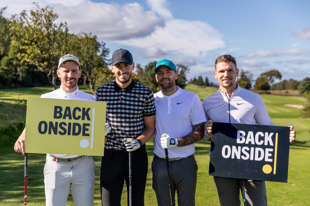 BackOnside's tweet photo. Squad goals... @darvelfc @DarrenMiller67 @DMeggatt @JordanAllan_9 

#backonside #golfday #gleddoch #MentalHealthMatters #supportthroughsport @gleddoch https://t.co/k7XKmr3WIk
