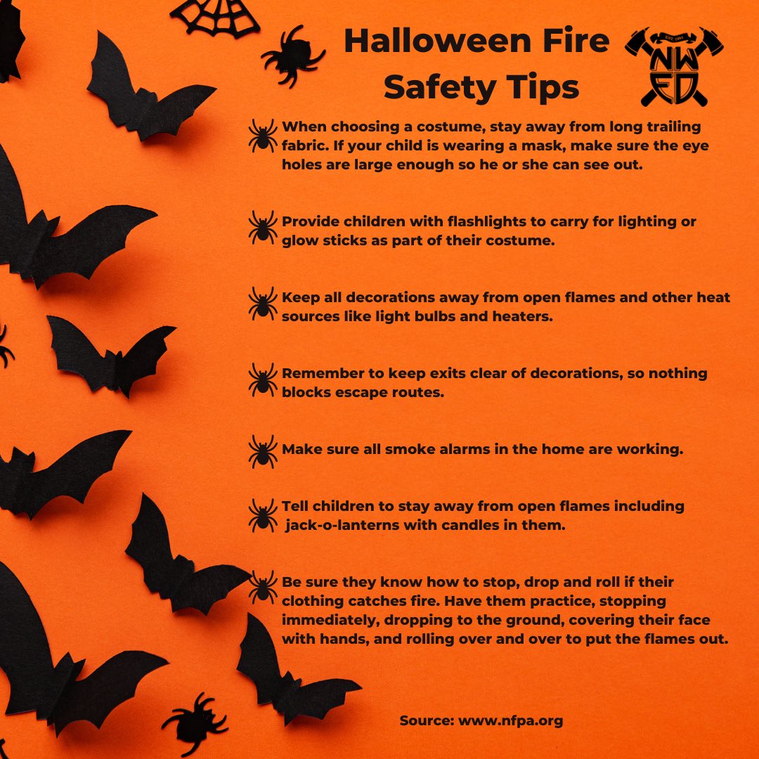 Happy Halloween ! 🎃 We hope everyone stays safe and here are a few  tips to make sure there are no tricks, only treats. #NWFDAZ #savelives #protectproperty #careforourcommunity #halloweensafety