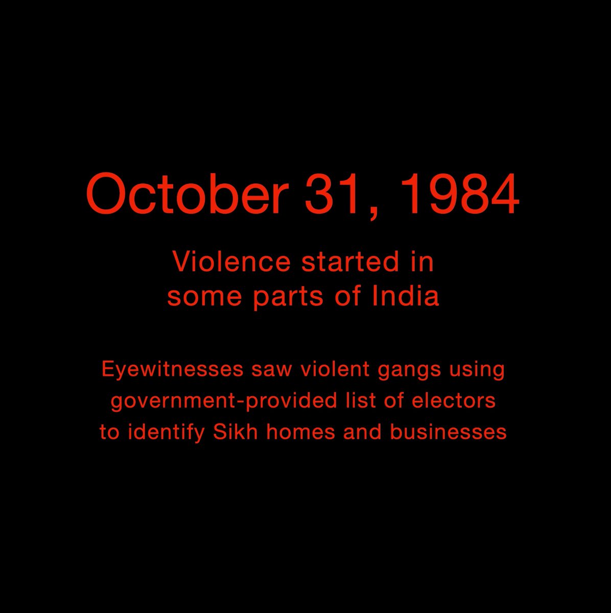 Today starts the violence which was designed to eliminate an entire community in India. 

"After some time, a small group was seen on the road with the slogan ‘Khoon ka badla khoon se lenge’ (we will avenge blood with blood)." 

#november1984
#Pogroms
#GenocideContinues