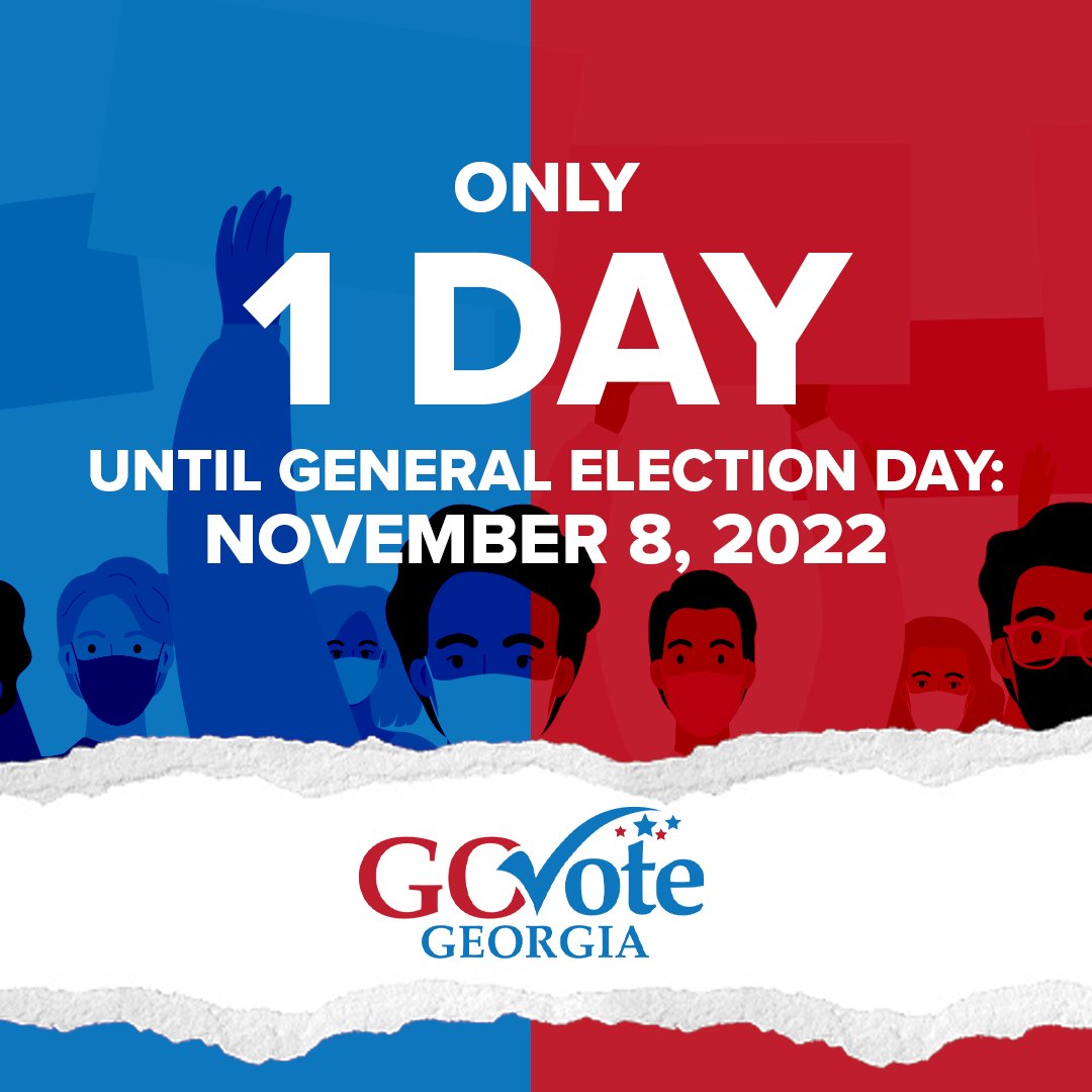 GA_Votes's tweet photo. Mark your calendars because tomorrow is Election Day!

Polls are open from 7am to 7pm.

Head to https://t.co/jyD6B3F9YY to learn what you need to bring, who's on the ballot, and #GetVoteReady. https://t.co/Qw4mgKtoxz