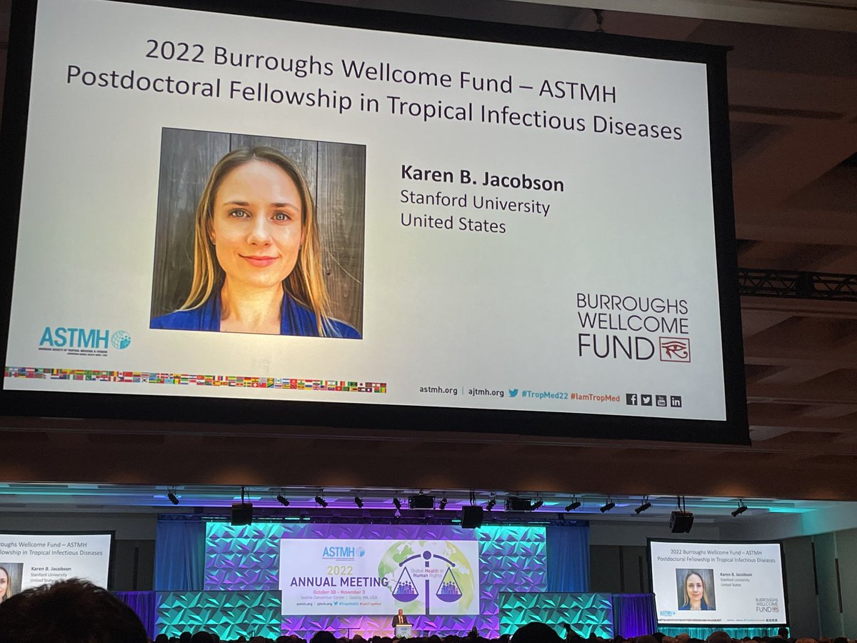 Huge congrats to the amazing Karen B Jacobson with the @ASTMH young investigator trifecta! @Stanford_ID @tropmed22 @iamtropmed @StanfordDeptMed @pjagannathanlab