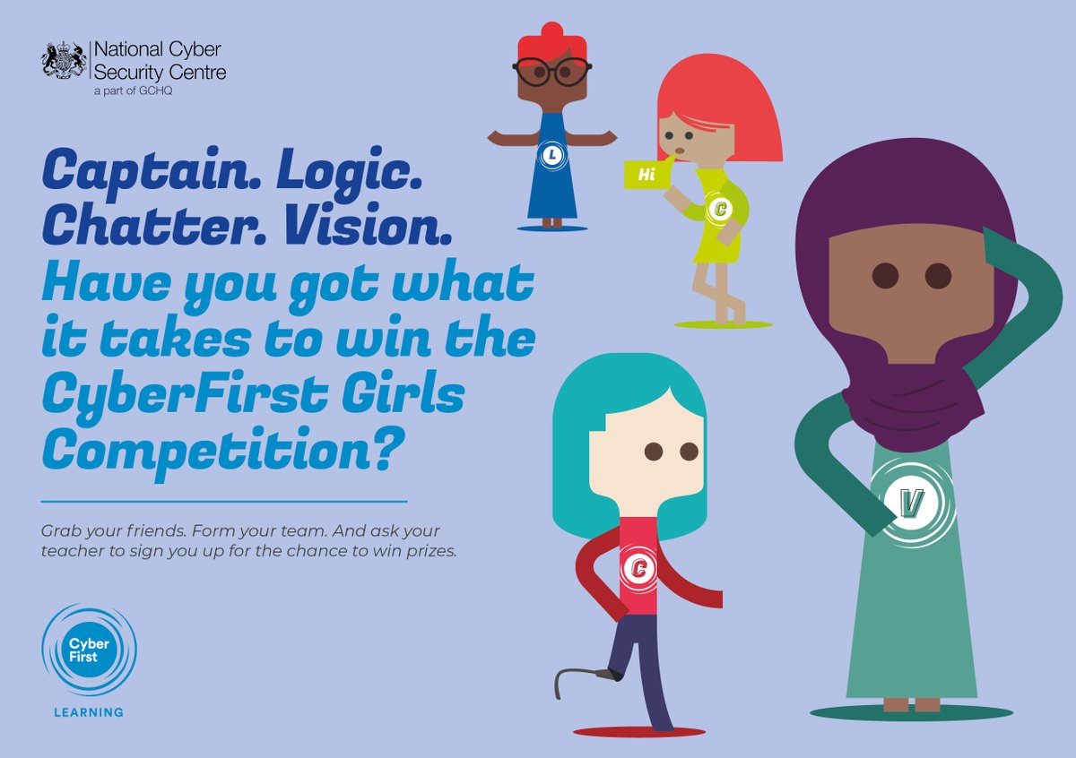 NCSC's tweet image. There's just three weeks left till online qualifiers open for the #CyberFirst Girls Competition. Don't miss your opportunity to register a team of students:
ncsc.gov.uk/cyberfirst/gir…