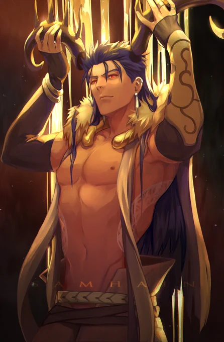 Celebrating All Hallow's Eve and also Caster Cú's animation update on NA FGO, finally!So, Happy Halloween.  #FGO 