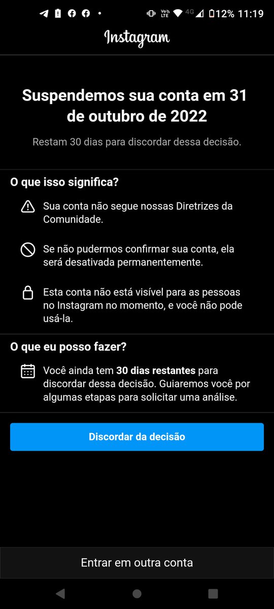 andersonbru's tweet photo. @choquei Minha conta também desativada, e olhe que nem milito em política 😂😂😂 https://t.co/mqcpVRx6JE