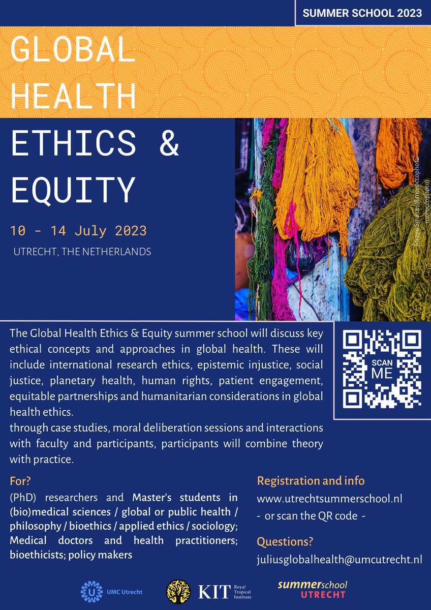 Joyce Browne (@joycebrowne) on Twitter photo After a fantastic first edition, <a href="/riekevdgraaf/">Rieke van der Graaf</a> and I are pleased to host our Global Health Ethics & Equity summer school again in Utrecht!
Join us, <a href="/seyeabimbola/">Ṣẹ̀yẹ Abímbọ́lá</a> <a href="/KPrettykoiwah/">Koiwah Koi-Larbi</a> <a href="/Ammer_B/">Amrish Baidjoe</a>, <a href="/abuhlara/">Tarek Meguid</a> @JudithvdKamp @ArnoldLubbers1 <a href="/kaursh/">S Kaur</a> & others (see next tweet) in July 2023! After a fantastic first edition, <a href="/riekevdgraaf/">Rieke van der Graaf</a> and I are pleased to host our Global Health Ethics & Equity summer school again in Utrecht!
Join us, <a href="/seyeabimbola/">Ṣẹ̀yẹ Abímbọ́lá</a> <a href="/KPrettykoiwah/">Koiwah Koi-Larbi</a> <a href="/Ammer_B/">Amrish Baidjoe</a>, <a href="/abuhlara/">Tarek Meguid</a> @JudithvdKamp @ArnoldLubbers1 <a href="/kaursh/">S Kaur</a> & others (see next tweet) in July 2023!