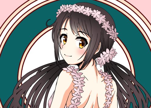 #中野有香 #yukatalog線画みせとこうかな～と思ったら仮色まで乗せていたよ……やっぱり中野は初めての報酬Rカードが桜モチーフだし桜色のお花で飾りたくなるよね……流石に次は完成原稿になるからもう見せられないよ!になるので策士さん主催のテーマ合同企画本「yukatalog」をお楽しみにね! 