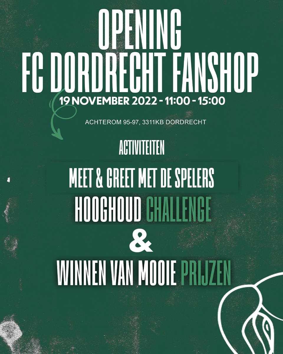 fcdordrechtnl's tweet photo. 𝐄𝐈𝐍𝐃𝐄𝐋𝐈𝐉𝐊 𝐈𝐒 𝐇𝐄𝐓 𝐙𝐎 𝐕𝐄𝐑!💚🤍🐏

Op 19 november is de opening van de FC Dordrecht fanshop!😍

Voor het eerst in de clubgeschiedenis opent FC Dordrecht een eigen fanshop op een toplocatie midden in het mooie centrum van Dordt!📍💚🤍💚

#SamenNieuweEnergieCreëren https://t.co/7gi8mEod4D