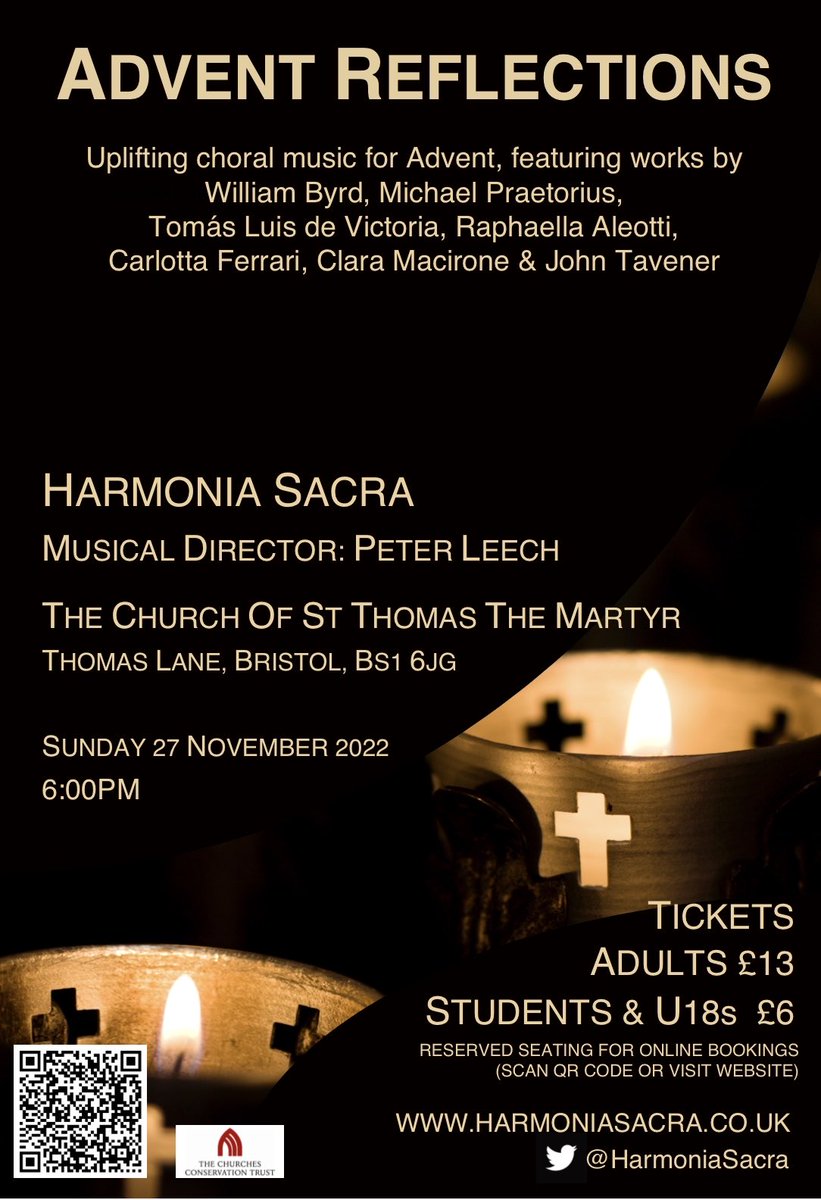 That time of year is fast approaching as we look ahead to our annual #AdventReflections concert 6.00 pm Sunday 27 November, Church of St Thomas the Martyr, Bristol with ⁦@leech_peter⁩ Music by #Aleotti #CarlottaFerrari #ClaraMacirone #Byrd #Praetorius #Victoria &amp; more!