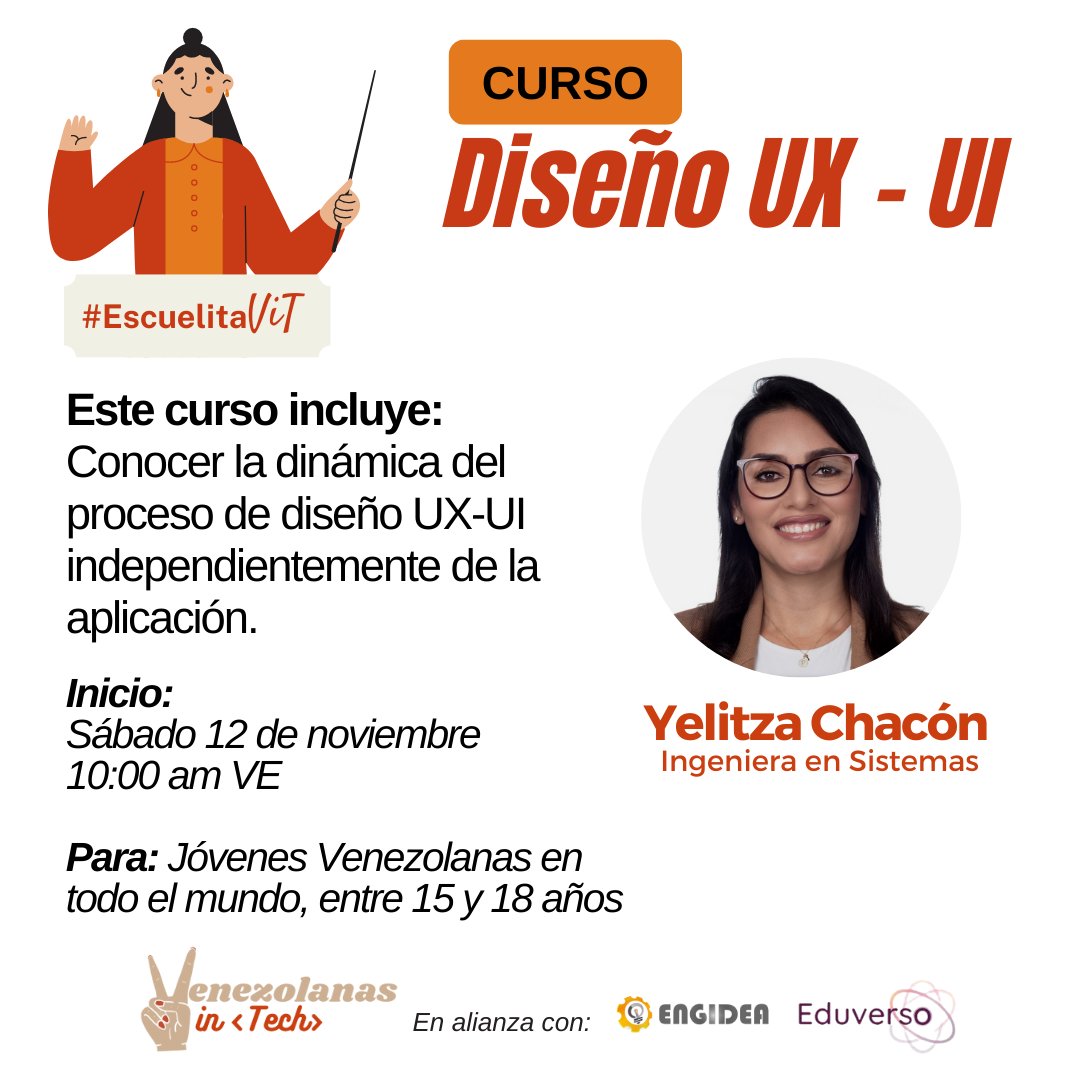 VenezolanasTech's tweet photo. Curso gratis de Diseño UX/UI jóvenes Venezolanas entre 15 y 18 años🇻🇪💻

🔗INSCRIPCIÓN
https://t.co/Zd6VGRioUy https://t.co/gGO5ImINPb