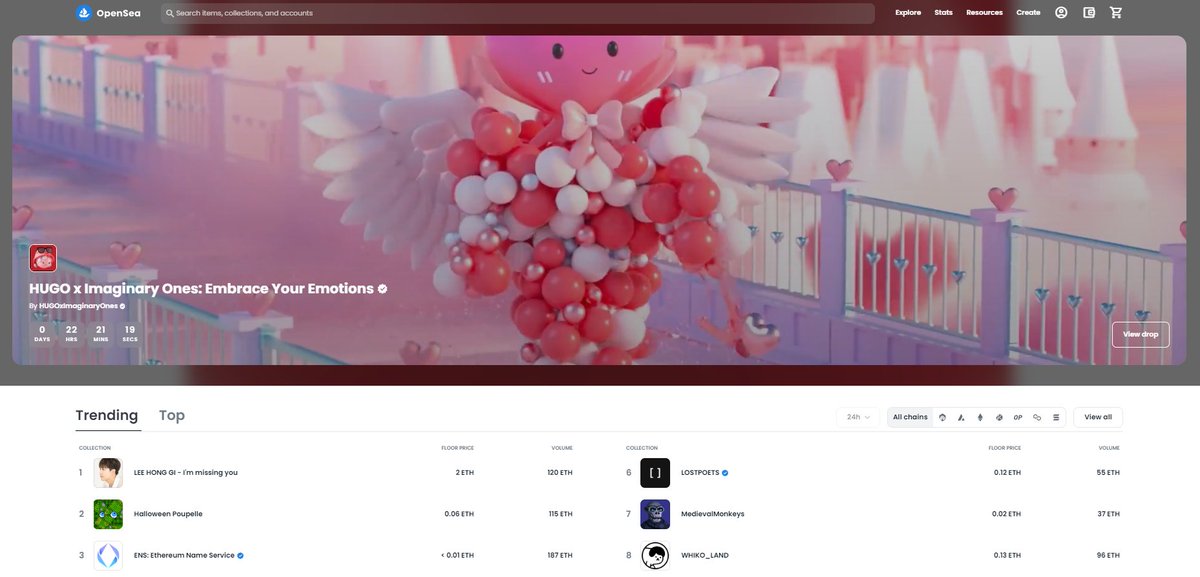 Thank you <a href="/opensea/">OpenSea</a> for the homepage feature of the upcoming HUGO x IO: Embrace Your Emotions collection! 

Minting 1st Nov @ opensea.io/collection/hug…