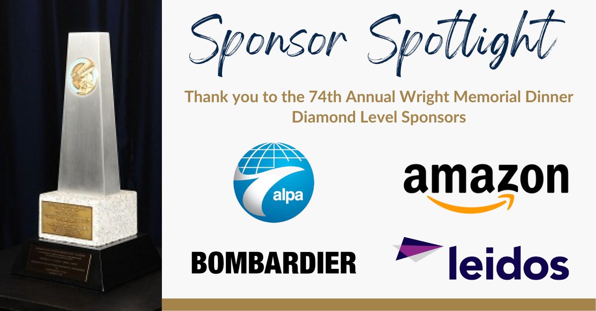 Thank you to our 74th Annual Wright Memorial Dinner diamond level sponsors: <a href="/ALPAPilots/">Air Line Pilots Association</a>, <a href="/amazon/">Amazon</a>, <a href="/bombardierjets/">Bombardier Jets</a>, and <a href="/LeidosInc/">Leidos</a>! We are grateful for your support!

Interested in joining as an event sponsor? Visit aeroclub.org/2022-wright-me…