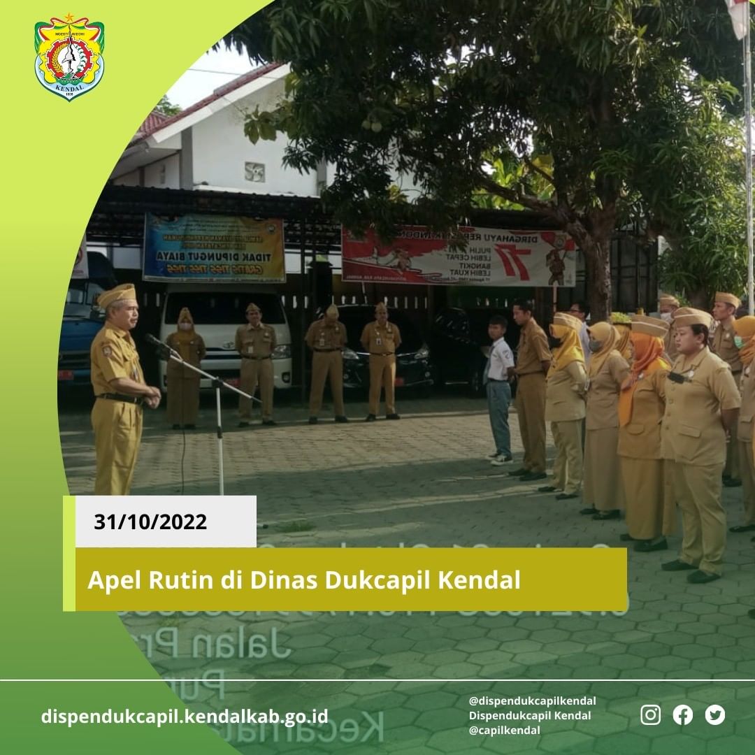 capilkendal's tweet photo. Apel rutin di Dinas Dukcapil Kendal pagi ini Senin, 31/10/2022. Sekertaris Dinas Dukcapil Kendal, Bapak Ir. Akhyan selaku pembina apel menyampaikan beberapa informasi antara lain pelaksanaan Survei Zona Integritas, (...lanjut)

#DispendukcapilKendal
#KendalHandal https://t.co/sGnRYdmiT0