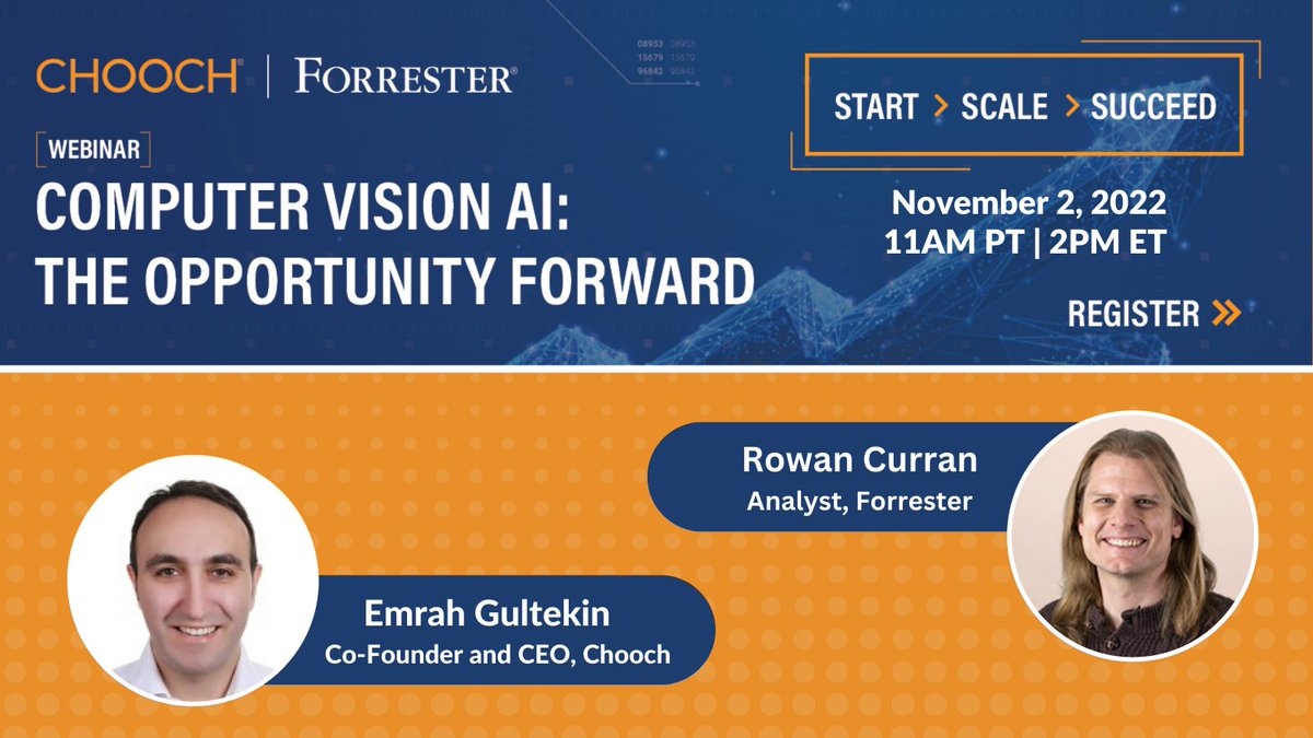 Join @Forrester and @Chooch_AI for #ComputerVisionAI #Webinar on Nov 2, at 2PM ET / 11AM PT. Register 👉 lnkd.in/e_W8Rd7s #Analytics #Infrastructure #ArtificialIntelligence #VideoAnalytics #Webinar #EmergingTechnologies #VisionAI #MachineLearning #DeepLearning