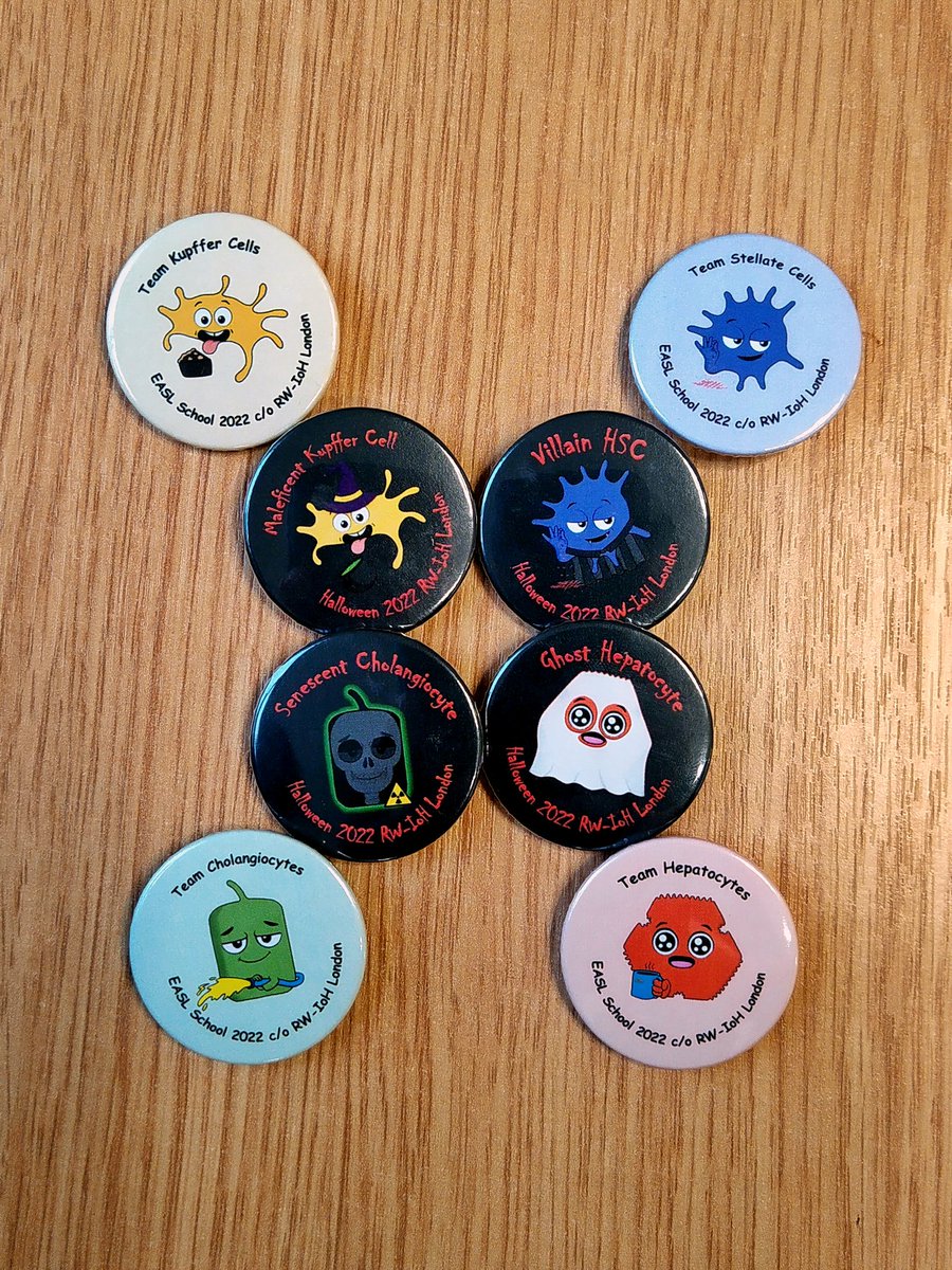 Happy Halloween 🎃🎃🎃👻👻👻 Get in touch if you want your new #Liver #Cell Badges, made by our talented PhD student @_R4V1 @DrElePalma @DrAntonioRiva @SandraP97_1 @UnaRastovic @DrVishalCPatel @UrbaniLab @Sara_Campinoti @EASLedu @BASLedu #LiverTwitter