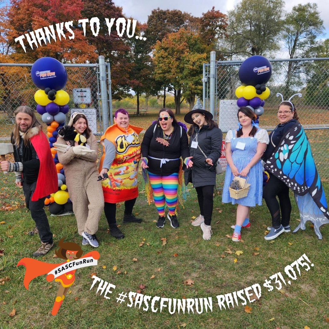 SASCWR's tweet photo. 🎃 Happy Halloween! Today we are THRILLED to share that our October event, the SASC Halloween Fun Run, raised $31,075, exceeding our goal of $30,000! Each dollar will support our counselling program. Our sincere thanks to our caring sponsors, donors and participants! #SASCFunRun https://t.co/RkntlIB7dS
