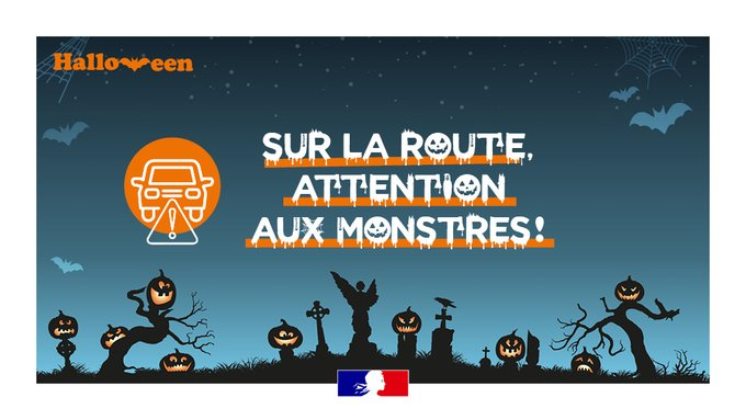 Prefet92's tweet photo. C'est #Halloween ! 🎃🍬

Gardez en tête quelques réflexes : 
📵pas de blague avec les numéros d'urgence.
⚠️ne prenez pas la route si vous avez bu.
👻attention aux petits monstres, qui peuvent traverser la route sans prévenir! https://t.co/aPXZ1kqCEi