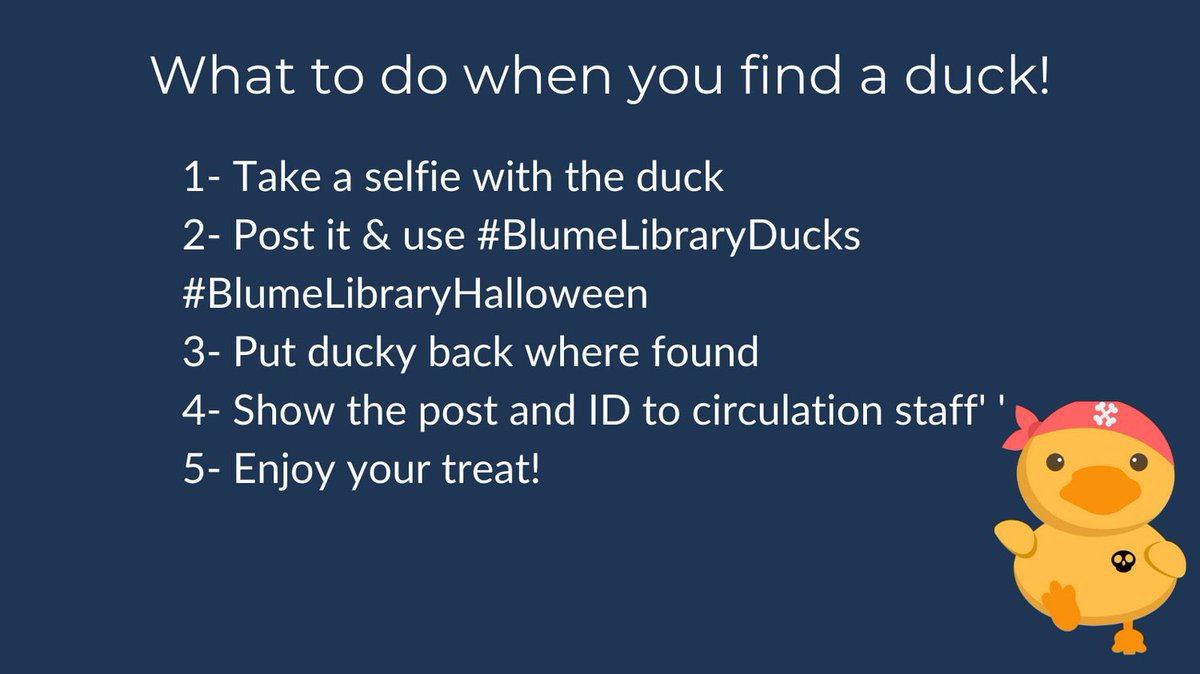 iDesignFelicia's tweet photo. Come visit the Blume Library for a Halloween Ducky Hunt! Explore the 2nd &amp; 3rd Floors, find a duck, post a pic, leave ducky where you found it for others to find &amp; visit the Circulation Desk for a treat! #BlumeLibraryDucks #BlumeLibrary @StMarysU @StMUBlume #Halloween2022 🎃🐥🍫 https://t.co/JtZzqYNWED