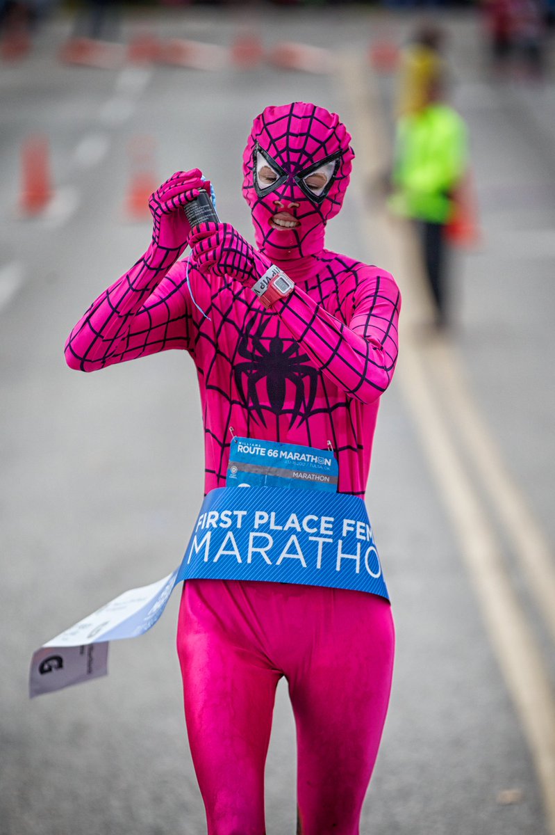 runcamille's tweet photo. 10 years ago I ran my first @GWR - 2:48:51 dressed as Spiderwoman at the @route66marathon 🦸♀️🕷! It was super fun, & the kids loved it 👋. I shot Spidey fluid the last mile 🕸. Some challenges included chafing (omg!), feeling claustrophobic, & GI issues 🙀.
Happy Halloween 🧟🦹♀️! https://t.co/kkzgAfbedd