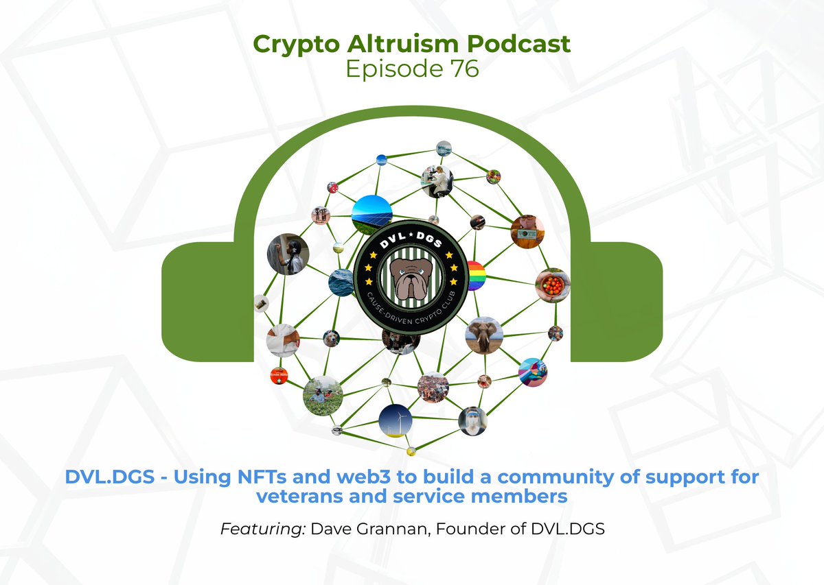 For Ep. 76 of the Crypto Altruism podcast, we're excited to welcome <a href="/grannan/">Dave Grannan</a> from @DVL_DGS 

We discuss how they're using #NFTs and #web3 to raise funds for causes addressing homelessness and suicide prevention for veterans and service members.

🎧Listen: cryptoaltruism.org/blog/crypto-al…