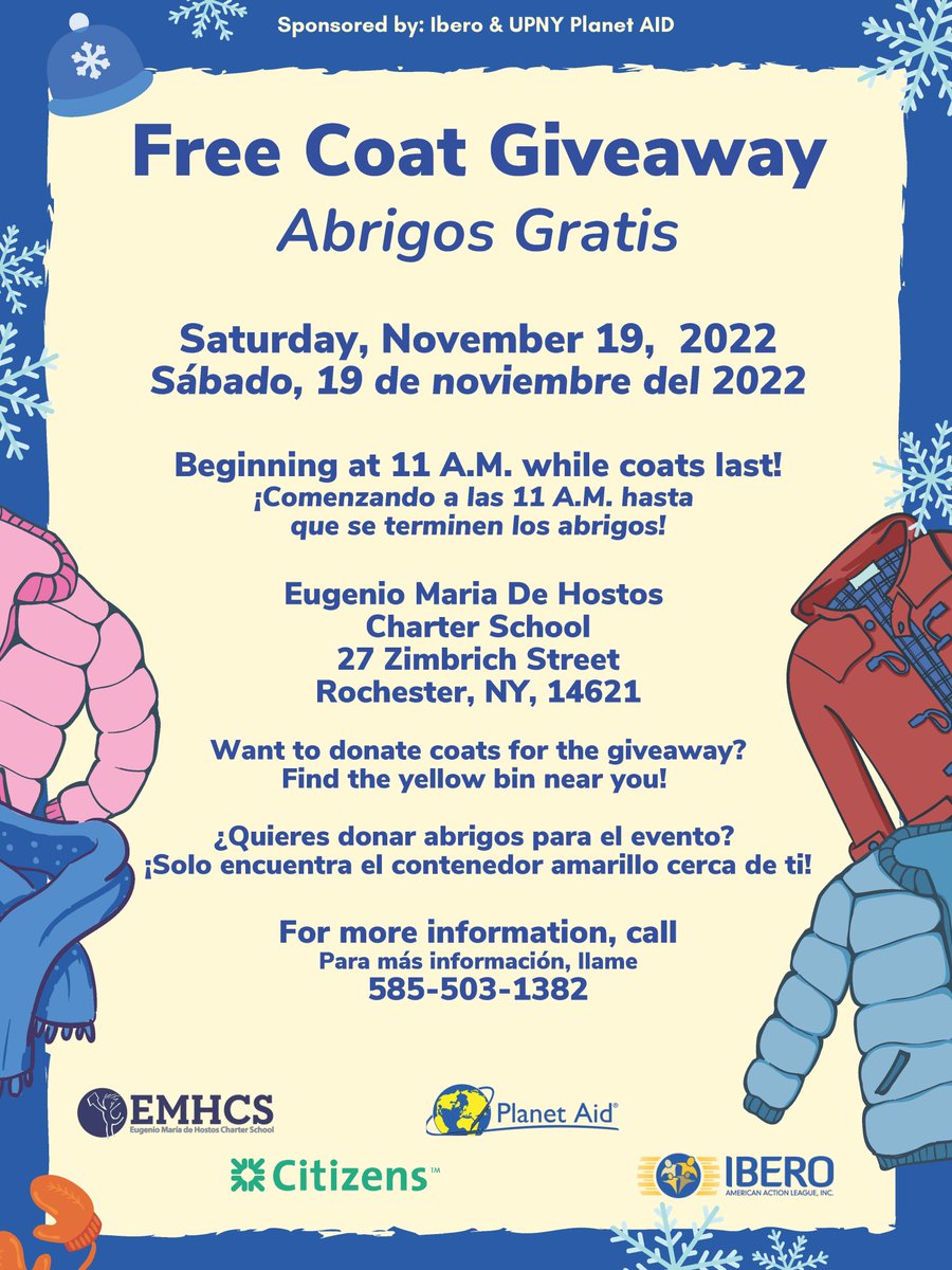 The cold season is coming, and this is just 1 of the great opportunities to give back happening around the County.

#FreeCoatGiveaway #MonroeCounty #IBERO