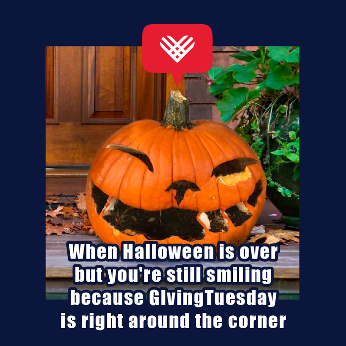 GivingTuesday's tweet photo. When Halloween is over but you're still smiling because #GivingTuesday is right around the corner https://t.co/9m8pOGEWg4