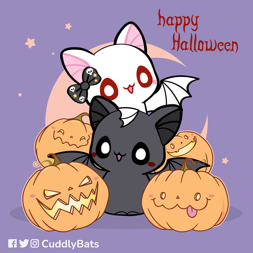 Happy Halloween everyone! 💜🎃 ©Cuddly Bats #cuddlybats #HappyHalloween #cute #bat #bats #Halloween #Halloweenfun #spookycute #moonchild #HalloweenPumpkin #cutebats #cuteart #Halloweentime #halloweenforever #spookyseason #happybats