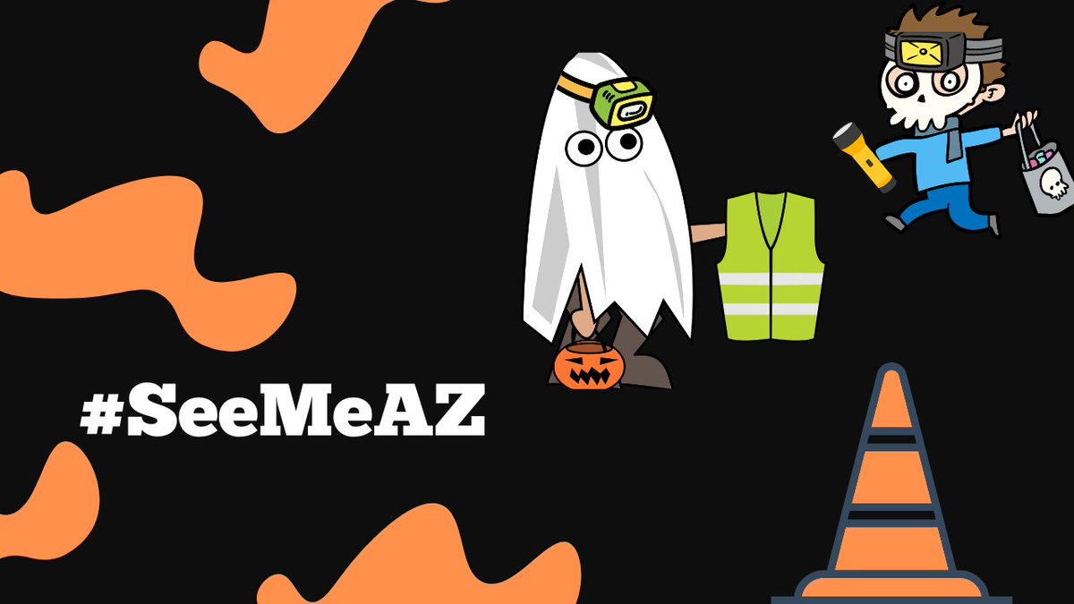 MAGregion's tweet photo. What's spooky? 👻 Being in the dark without reflective gear. Stay out of danger by making sure vehicles can see you and your kids by wearing reflective gear while trick-or-treating. 🦺 Stay safe this Halloween! 🎃#SeeMeAZ https://t.co/1aYCuAEeLi