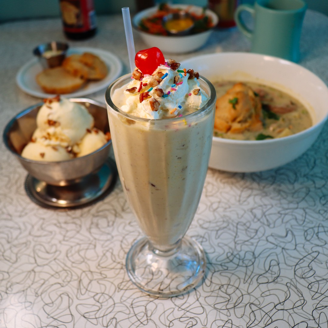 Fort Worth is closed today, but lucky Dentonites will be the first to try our newest Blue Plate Special! Y'all asked, and it's back: CHICK'N POT PIE STEW!

You didn't think we'd forget about dessert, did you?! No way! 

Peach Pecan Cobbler I-Scream 🤠 Peach Pecan Cobbler Shake