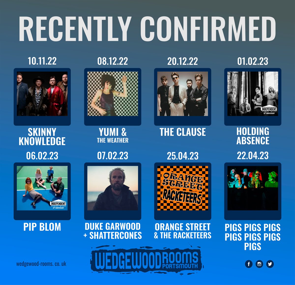 There’s been a fair few new shows pop up over the past few weeks🤩 In case you missed any, check out this selection: @SkinnyKOfficial @_yatw @theclauseuk @HoldingAbsence @Pipblom @dukegarwood x @Shattercones_ @orangestreetska @Pigsx7 👉 wedgewood-rooms.co.uk 👈