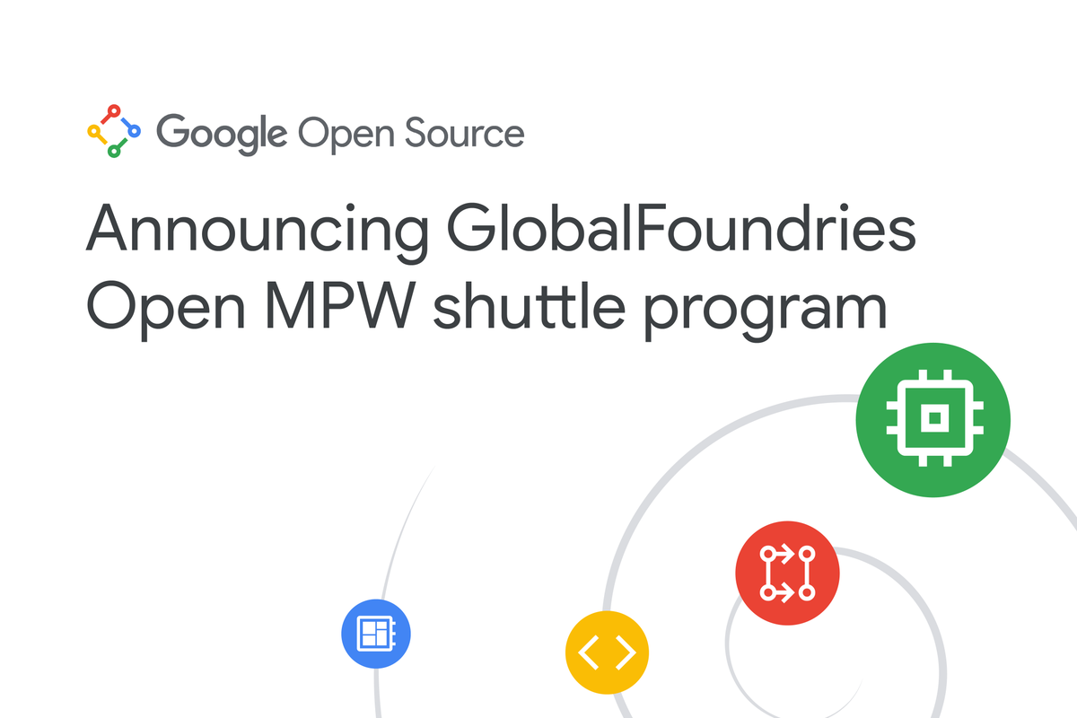 GoogleOSS's tweet photo. Google is sponsoring a series of no-cost Open MPW shuttle runs for the GF180MCU PDK.

The first shuttle will be a test with submissions open from October 31st to the beginning of December.

Check out the blog for more details → https://t.co/prrEgViKvN https://t.co/7BxbM3ATO1