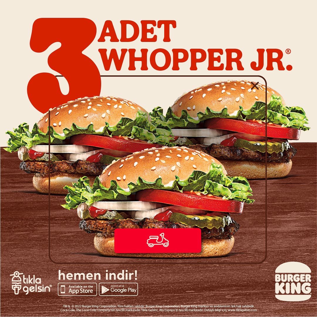 BurgerKingTR's tweet photo. İşte 3’lü Whopper ® Fırsatı. Hemen gir Tıkla Gelsin ®’e, ver siparişini, fırsat dilediğin yere gelsin. Afiyet olsun. https://t.co/xRUMULlrDZ