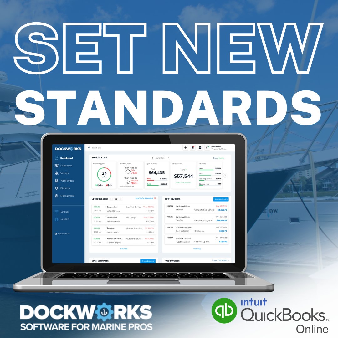 dockworkspro's tweet photo. It's time to set a new standards for the marine services industry.  DockWorks - Software for Marine Professionals. Now with Quickbooks Online! Book a demo today! visit https://t.co/Ny0hAnBtMG #dockworks #quickbooksonline #marineservices #marinetrades #marineprofessionals https://t.co/7bCWpT2Qth