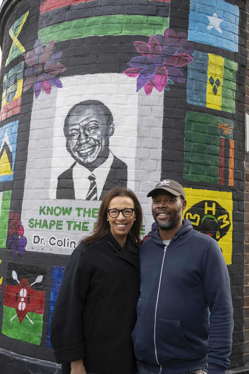 VCHackney's tweet image. Celebrating #togetherbetter patients who helped paint this incredible mural of Dr.Colin Franklin, one of the first Black doctors in #Hackney, designed by resident Andrew Wright #BlackHistoryMonth @ElsdaleCity. Thanks to his daughter @DrPaulaFranklin @KristaBrownBA