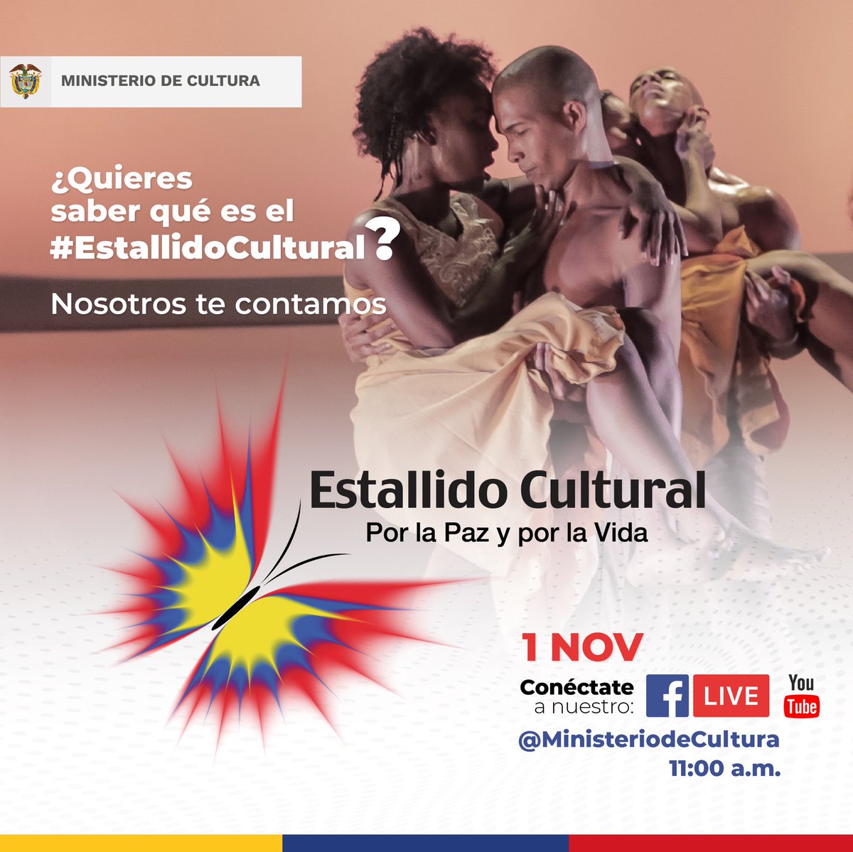 mincultura's tweet photo. 🔴Conéctate mañana a nuestro #FacebookLive y conoce ¿qué es el #EstallidoCultural?

¡Te esperamos! para escuchar tus opiniones!
La cultura, los artes y los saberes son protagonistas en el #GobiernoDelCambio.

🕚 11: 00 a.m. 

📱https://t.co/fmrxgn7uKR https://t.co/uRYGDPFmdh