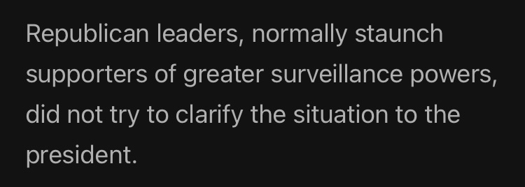 dbaggar's tweet photo. lmao in 2020 Trump let the Patriot Act expire because he felt personally persecuted by it https://t.co/8Ey0JbQ474