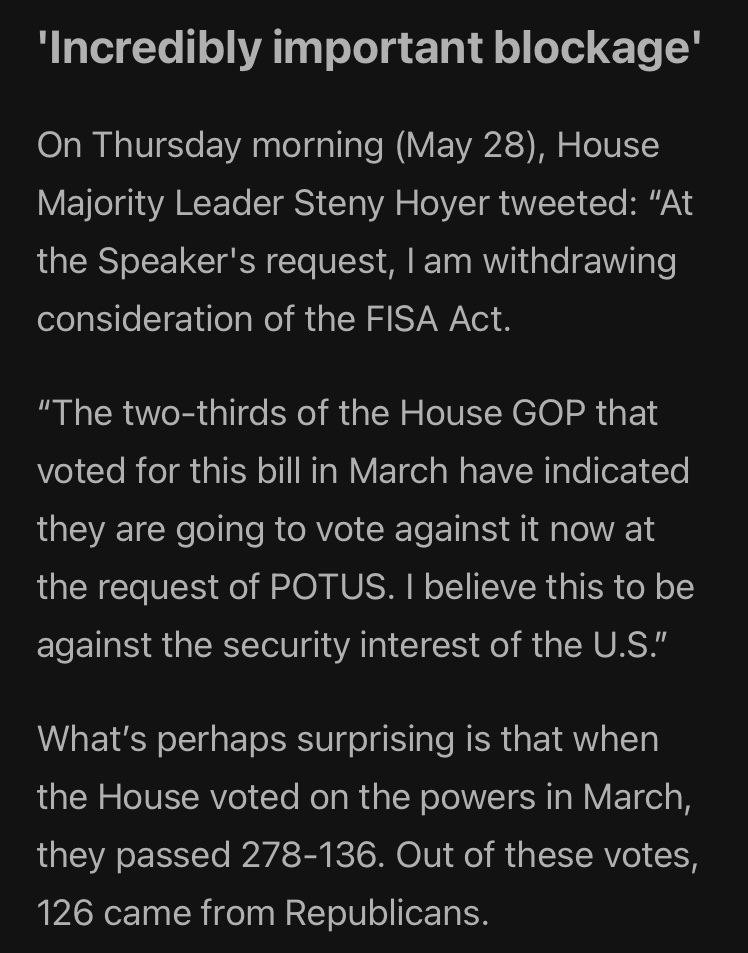dbaggar's tweet photo. lmao in 2020 Trump let the Patriot Act expire because he felt personally persecuted by it https://t.co/8Ey0JbQ474
