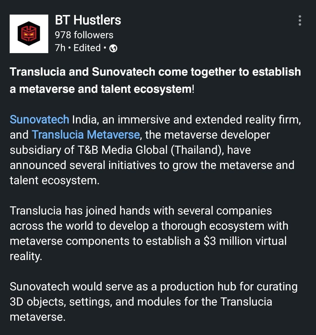 BtHustlers's tweet photo. Link tree - https://t.co/sXa9NRC2vm

Twitter - https://t.co/oxnBOJPyUl
LinkedIn - https://t.co/Ka1NR8hHrn

Blog - https://t.co/fXjGP5Kzcz
Website - https://t.co/jdD6H8xQQ6

#sunovatech #nftcommunity #nft #nftart #nfts #binance #btc #metaverse #Translucia https://t.co/uQ8YyQqlEG