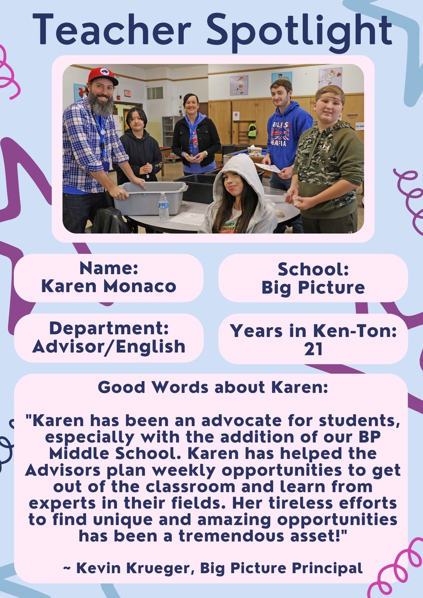 Throughout the school year we will be honoring students, teachers, and support staff through our weekly "Ken-Ton Spotlight".

This week we have two honorees! We first head to <a href="/KenTonBP3/">Ken Ton BP</a> and recognize advisor Karen Monaco!