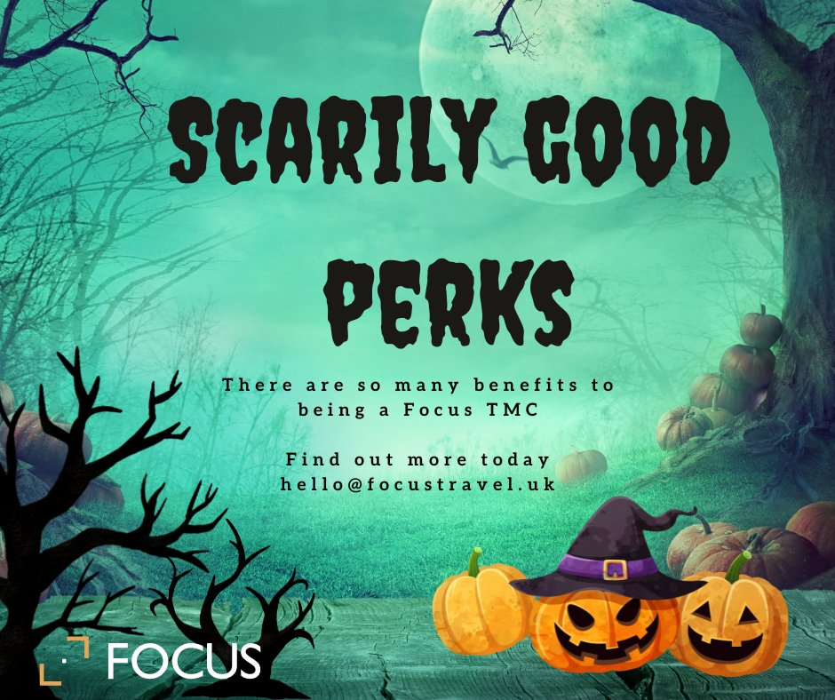 FocusTravelP's tweet photo. There are so many benefits to being a Focus TMC.

Contact us to find out more 🎃👻🦇

#happyhalloween #scarilygood #businessdevelopment https://t.co/OnBRDwUuUL