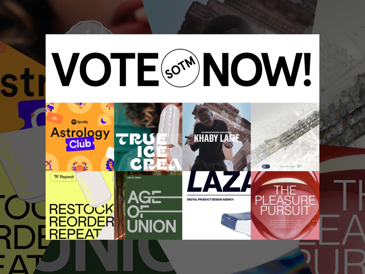 🔥 Meet the nominees for Site of the Month October!  Spotify - Astrology Club︱Mr. Pops︱ICON x Khaby Lame︱Masar Destination︱Repeat︱Age of Union︱Lazarev︱The Pleasure Pursuit  Pick your winner and vote for them here: bit.ly/vote-sotm-octo… #awwwardsSOTM