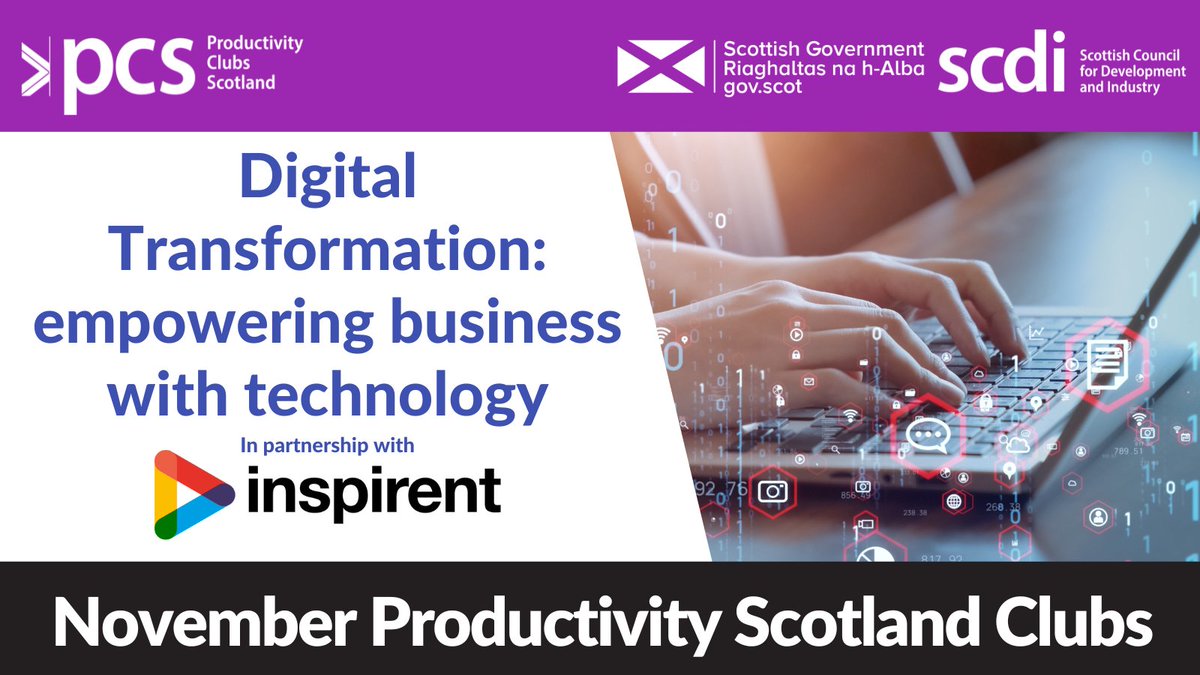 In November we will focus on #DigitalTransformation 💻 Come along for FREE bit.ly/3UgFT0d ➡ South, 8 Nov, 15.45-17.00 ➡ Glasgow, 10 Nov, 08.30-10.30 ➡ North East, 15 Nov, 08.30-10.30 ➡ Highlands & Islands, 17 Nov, 17.45-17.00 ➡ Tayside, 23 Nov, 08.30-10.30