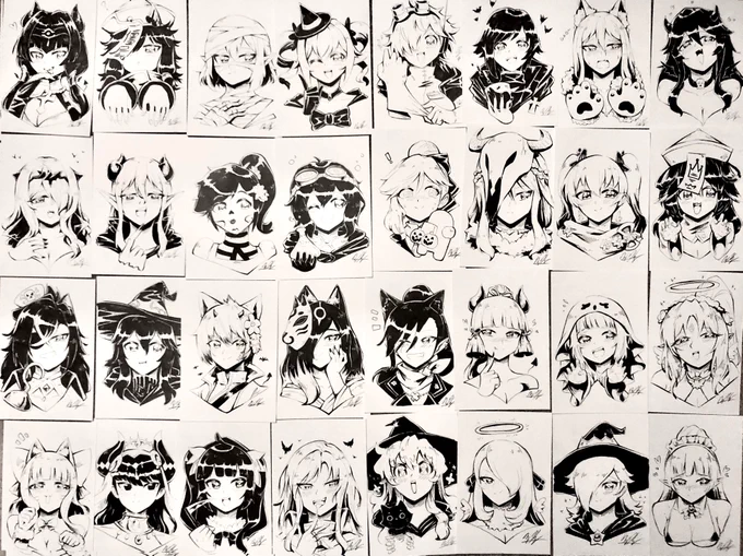 All #waifutober ink sketches this year! I donated all the proceeds to Garlic City Kitty Rescues so thank you all for the support!! 🙏🙏🙏 