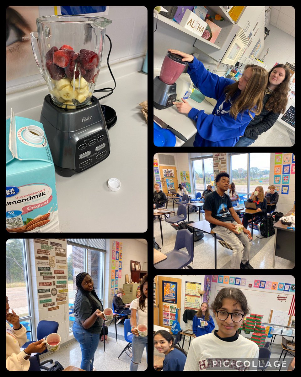 rosascottschool's tweet photo. Smoothie days in health class! It’s important to eat raw fruit and veggies every day and blending smoothies are a great way for healthy bodies to absorb vital nutrients. #gojags https://t.co/hfdVpOcQIH