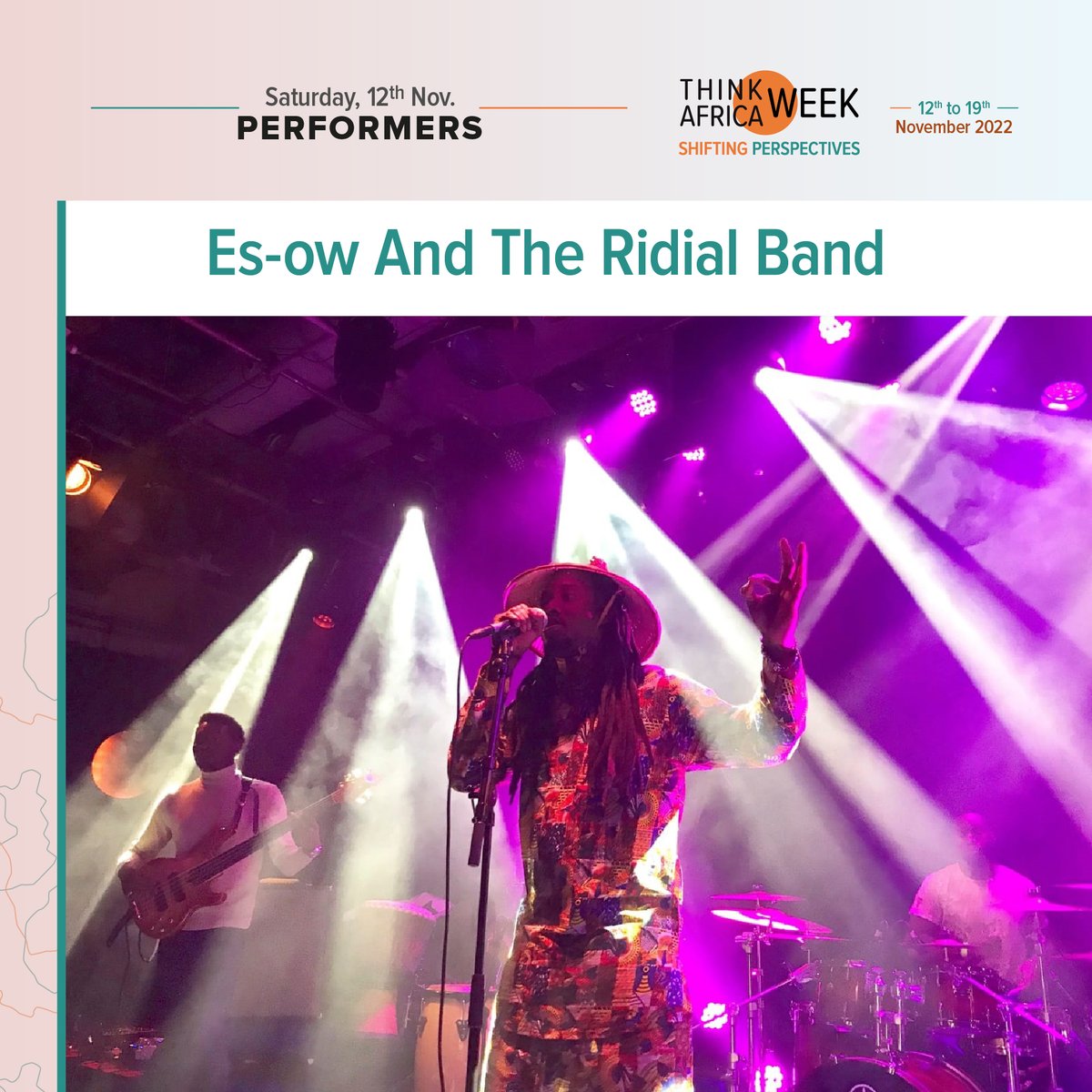 Think_Africa's tweet photo. #TAWeek2022 
At this year’s TAWeek, we will have the pleasure of witnessing the performance of Es-ow and The Ridial Band.

To see them live, register here: https://t.co/ohuChqG9KO

#TAWeek2022 #AfricaDiaspora #AfricanDescent #Finland #Helsinki #Africa #ShiftingPerspective https://t.co/03BXjUeVXP