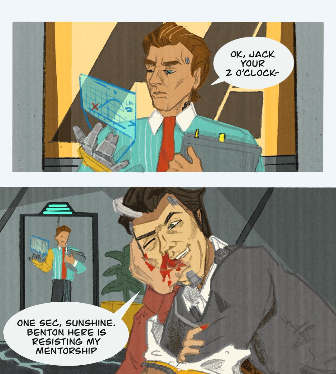 Happy Halloween! Here’s a little snippet of a 3-page rhack comic I made as spooky szn gift - maybe I’ll post the whole thing later.