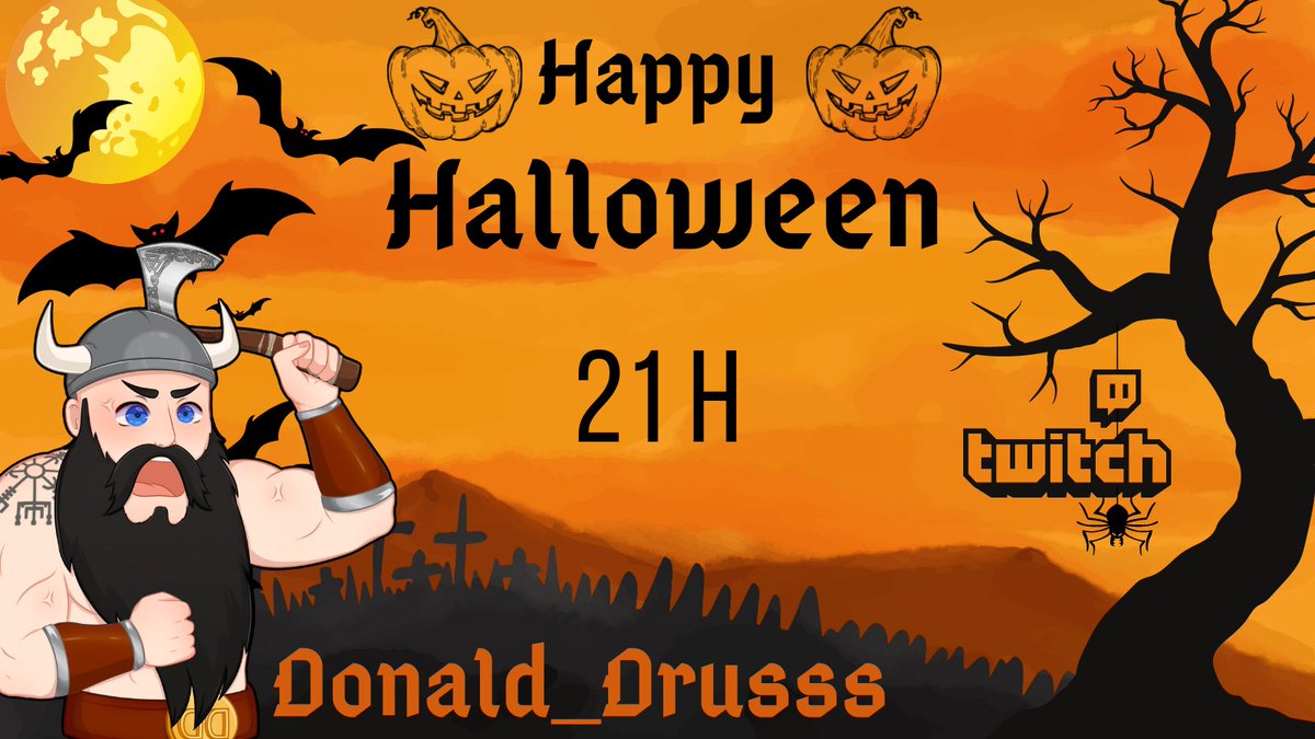 Donald_Drusss's tweet photo. Happy halloween à tous !🎃Ce soir, à 21h Vu que c'est halloween je serais en live maquillé en viking prêt à partir en guerre !!!  ⚔️
Au programme de ce soir: On parle de la fête d'halloween ; Direction Rocket League et on finit sur Fortnite 🎃 #Halloween #Live #twitch #twitchfr https://t.co/A9WmM0Z5CY