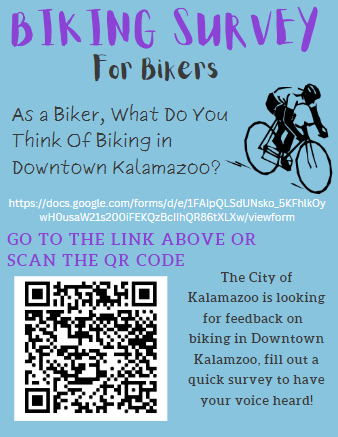 🗣️ Hey bicyclists: make your voice heard!

Students from <a href="/kcollege/">Kalamazoo College</a> are looking to hear about your experiences with biking in downtown <a href="/KalamazooCity/">City of Kalamazoo</a>

Please consider providing your feedback today!

Link: docs.google.com/forms/d/e/1FAI…

#BikeZoo #ModeShiftKzoo #BikeIsBest #IBikeIVote