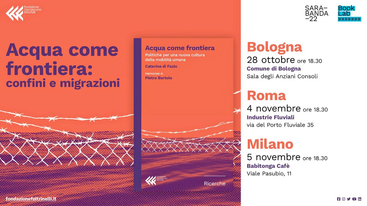 AgoraEurope's tweet photo. Save the dates! 📚

Seguiteci per il tour del libro “Acqua come frontiera” di Caterina Di Fazio.

Prefazione di Pietro Bartolo
Fondazione Feltrinelli https://t.co/XUJZztykA2