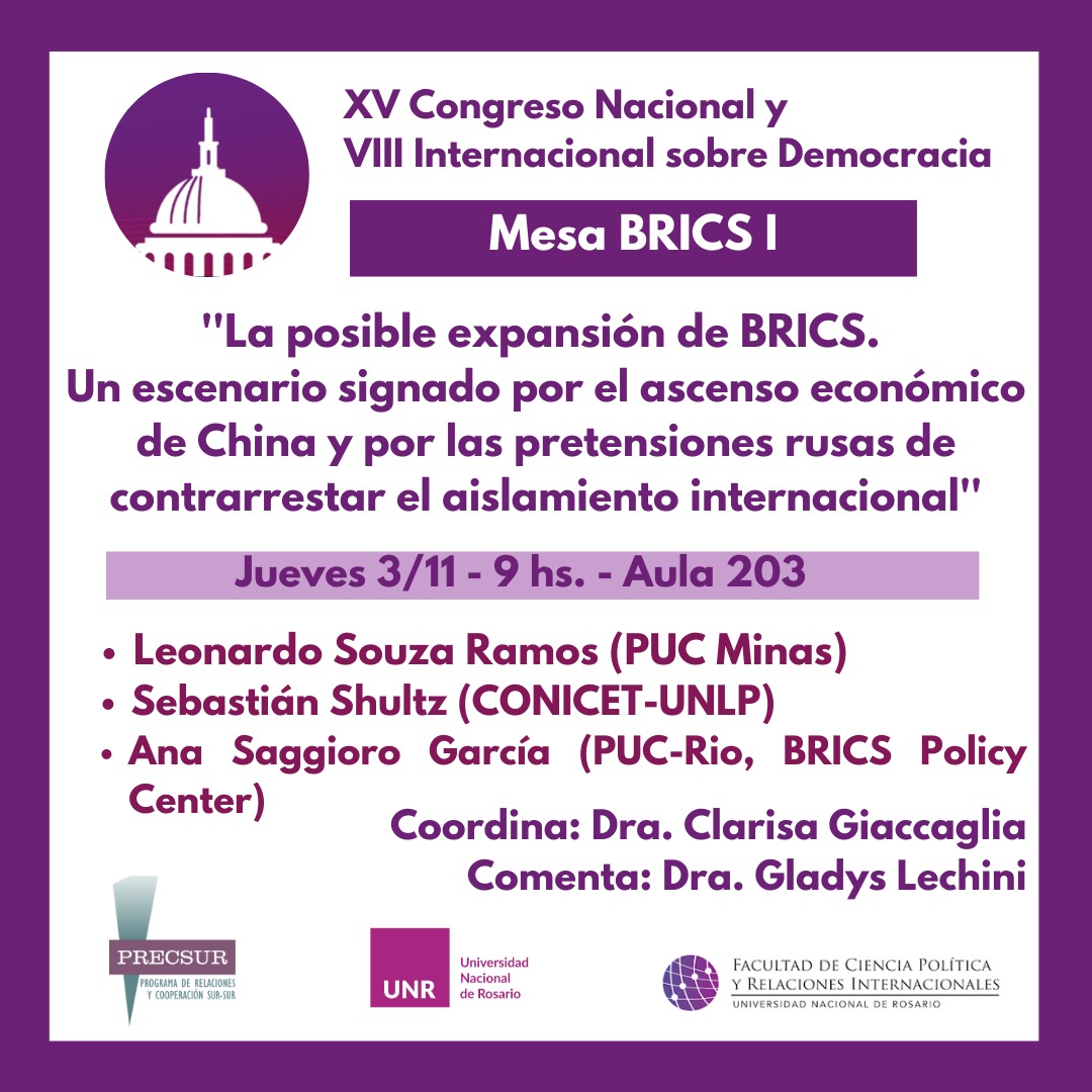 natirazovich's tweet photo. Sumamente recomendables estos paneles sobre el bloque BRICS en una nueva edición del @CongDemocracia en la @FCPolitUNR 
Con exposiciones de lujo! @clagiaccaglia @AgusMarchetti5 @Vadell_Javier @mndussort y much@s más! https://t.co/OhmkyQgcM1
